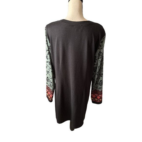 NorthStyle Black Boho Dress Embroidered Print Knit Beading Tattoo Sleeves Large - Picture 4 of 7